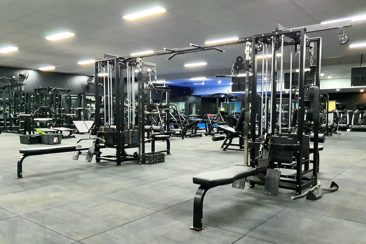 Assembled fitness equipment in a gym
