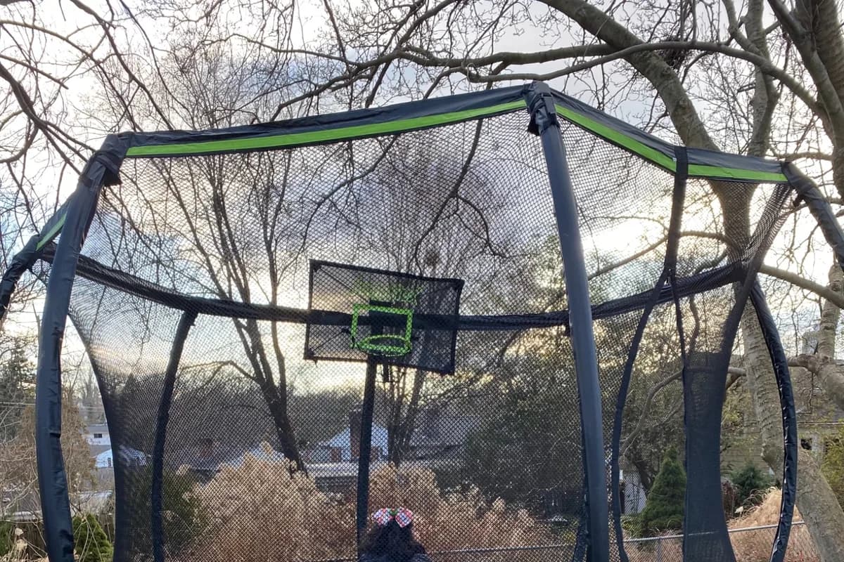 Completed backyard trampoline assembly