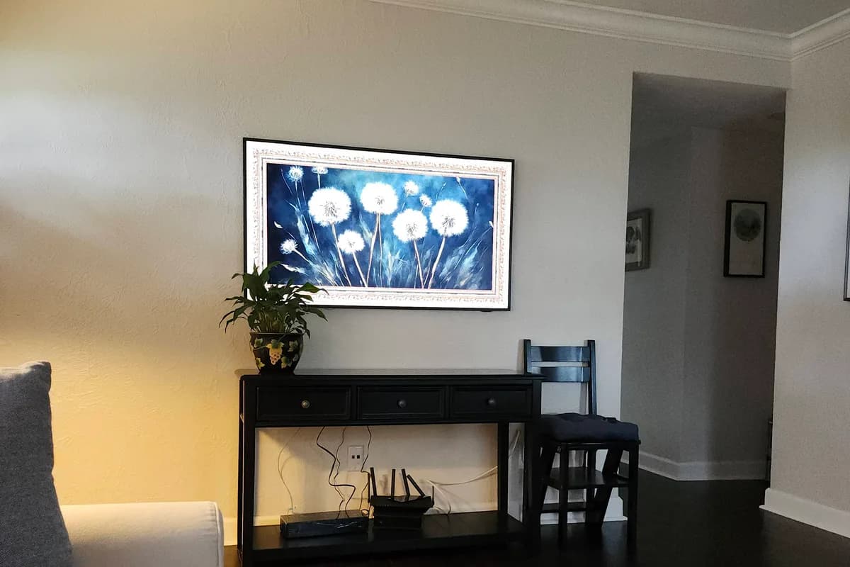 Mounted television displayed as framed artwork